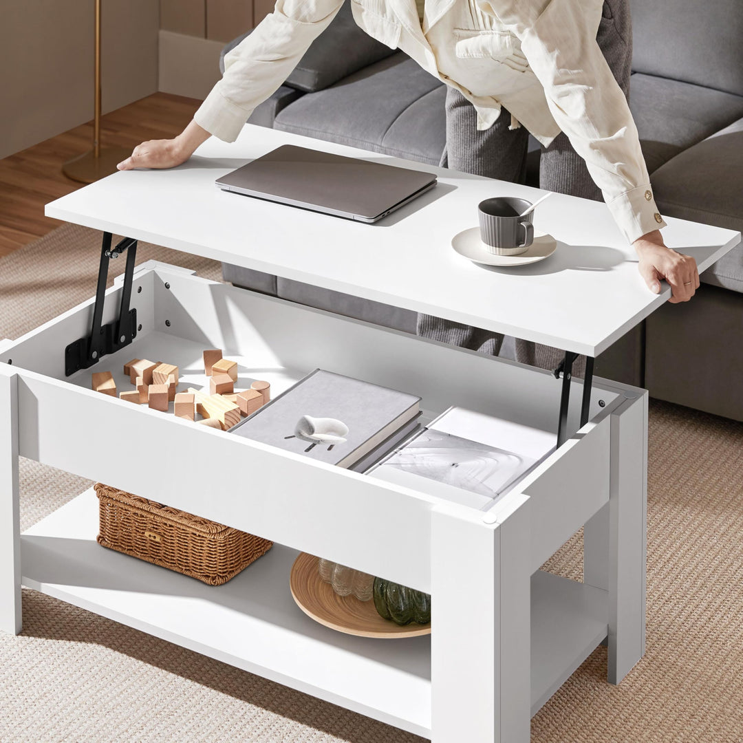 Couchtisch höhenverstellbar Weiss Lift-Top mit Stauraum 98x50cm - Bild 4