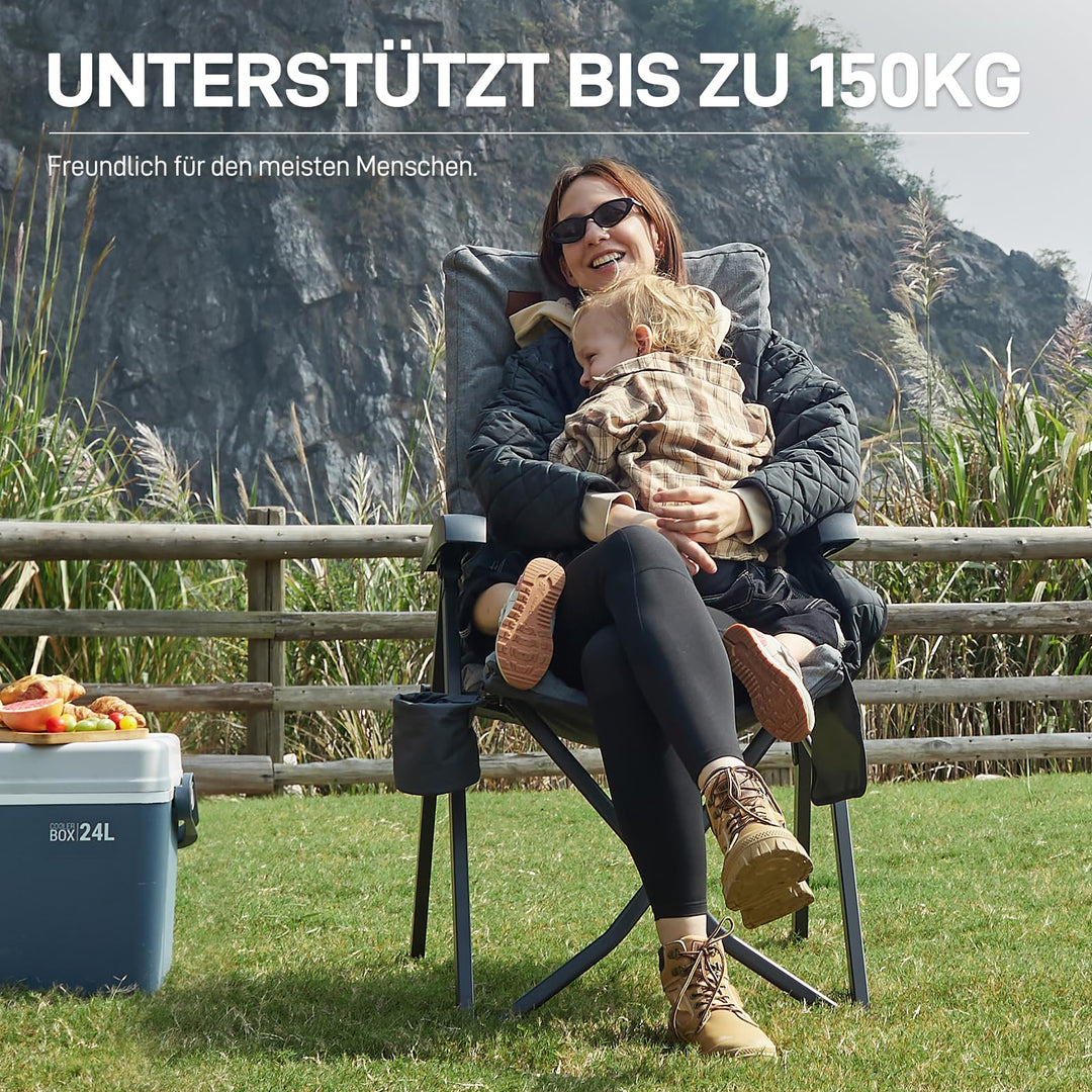 Campingstuhl faltbar gepolstert 2er-Set 150 kg Traglast grau - Bild 6