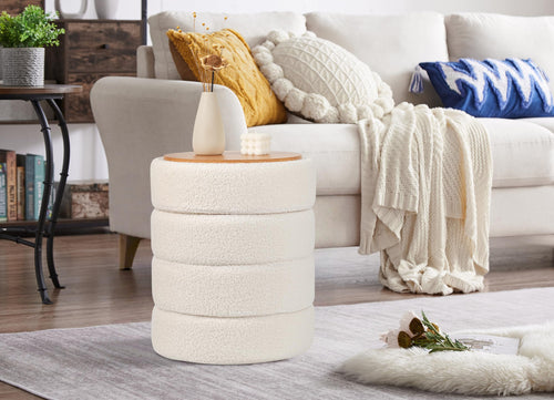 Hocker mit Stauraum Teddyfell Rund 37x47 cm Wohnzimmer