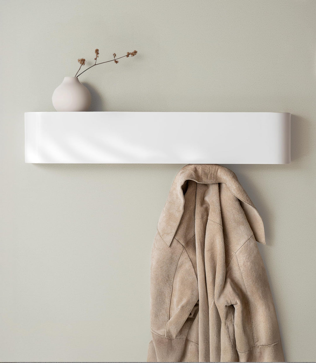 Wandgarderobe Holz Weiss mit 5 Haken und Ablage Skandi-Design