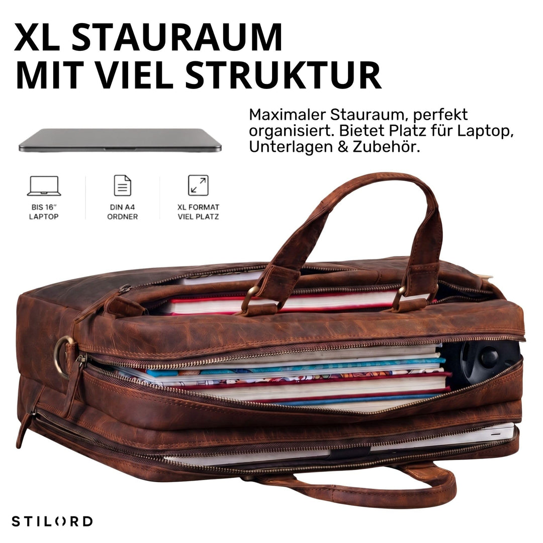 Leder Laptoptasche 15.6 Zoll Vintage Umhängetasche Cognac - Bild 4