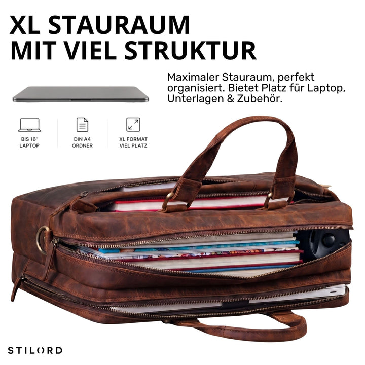 Leder Laptoptasche 15.6 Zoll Vintage Umhängetasche Cognac - Bild 4