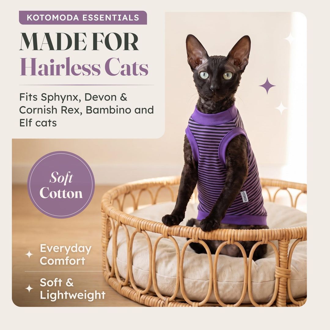Katzen-T-Shirt Baumwolle Lila-Schwarz gestreift für Haarloskatzen Grösse S - Bild 2