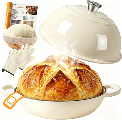 Dutch Oven Gusseisen emailliert 5,7L Brotbacktopf 26cm weiss