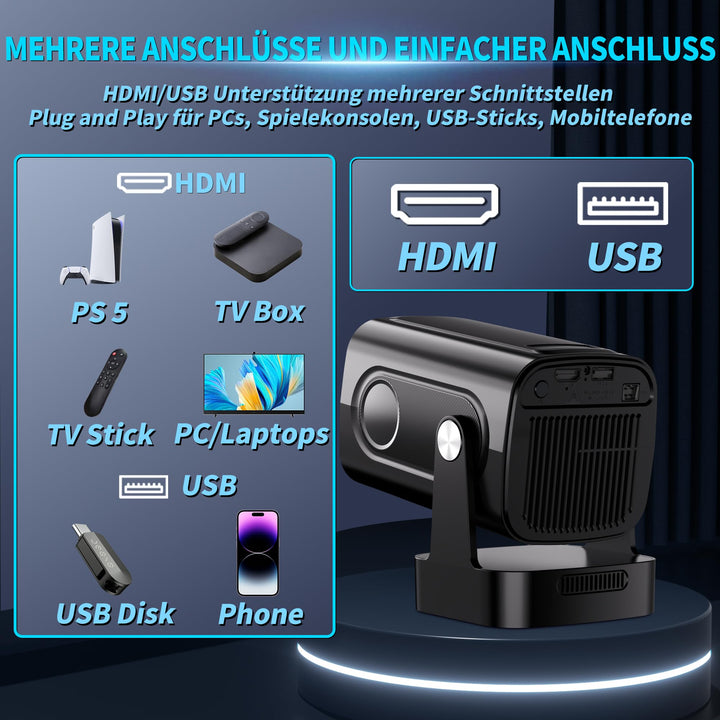 Mini Beamer 4K 1080P WiFi 6 Bluetooth 5.4 mit Autofokus 270° drehbar - Bild 4