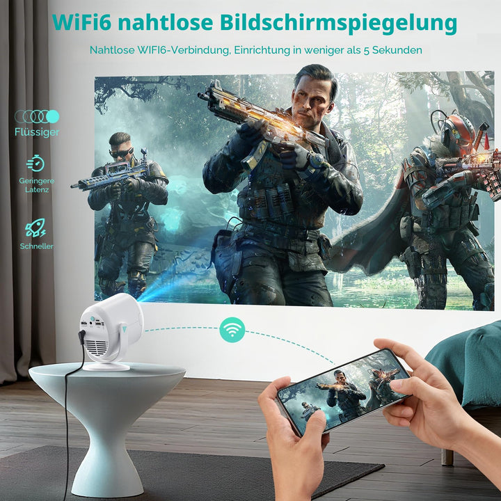 Mini Beamer 1080P WiFi 6 Bluetooth 270° drehbar bis 200 Zoll - Bild 3