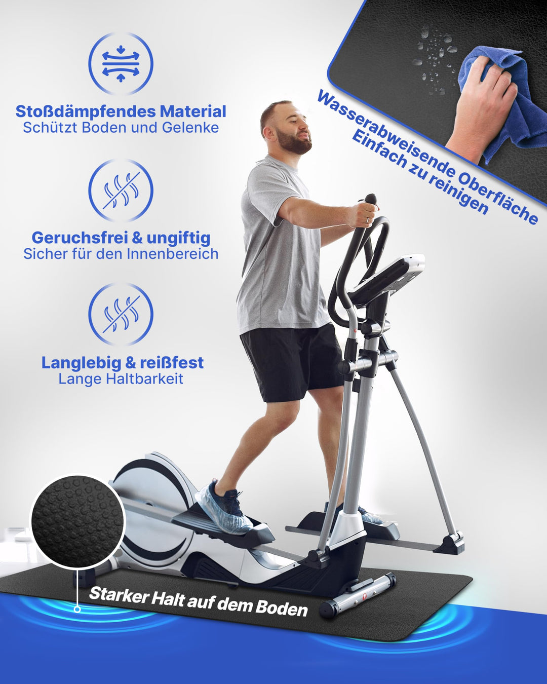 Bodenschutzmatte Fitnessgeräte 200x90cm 8mm rutschfest schwarz - Bild 5
