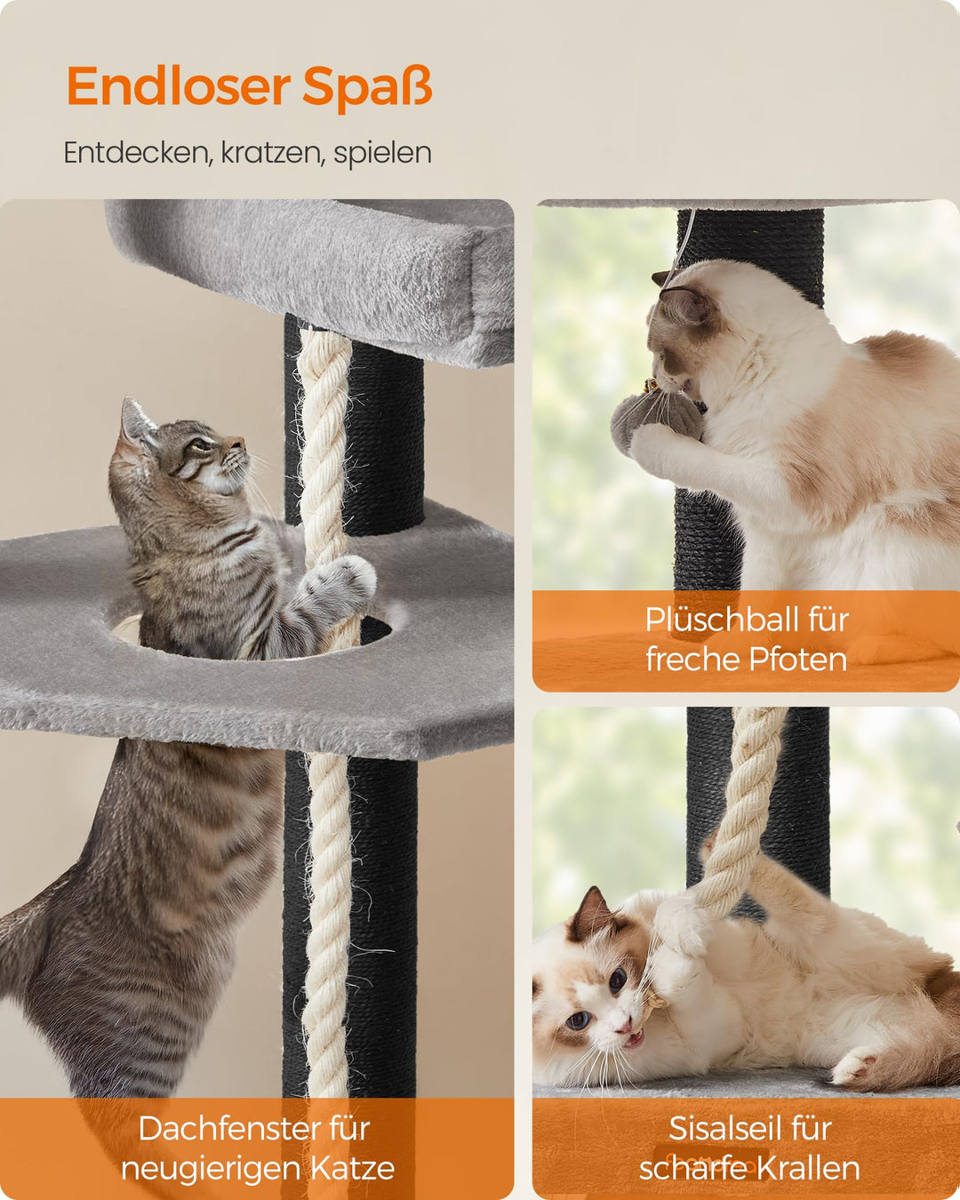 Kratzbaum XXL 186,7 cm Sisal 5 Ebenen für grosse Katzen - Bild 7