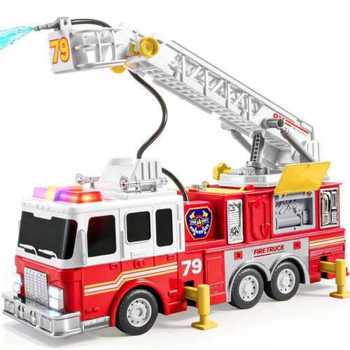 Feuerwehrauto Spielzeug mit 83 cm Leiter, Wasserpumpe, Licht & Sound