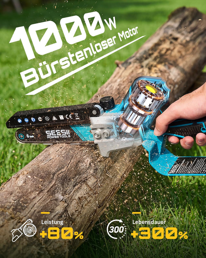 Mini Kettensäge Akku 6 Zoll bürstenlos 1000W mit 2x4Ah Akku - Bild 2