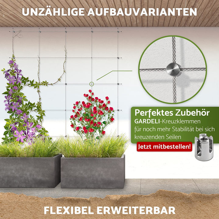 Rankhilfe Edelstahl Komplettset 8 Halter 12,5m Seil für Kletterpflanzen - Bild 3