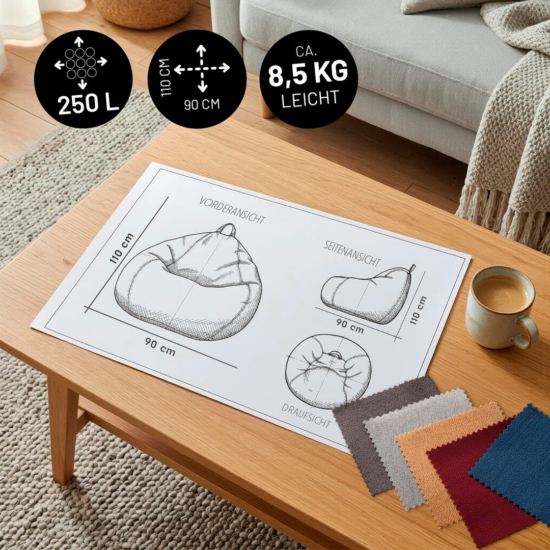 Sitzsack Indoor EPS-Perlen-Füllung 90x110x50cm 250L Hellgrau - Bild 3
