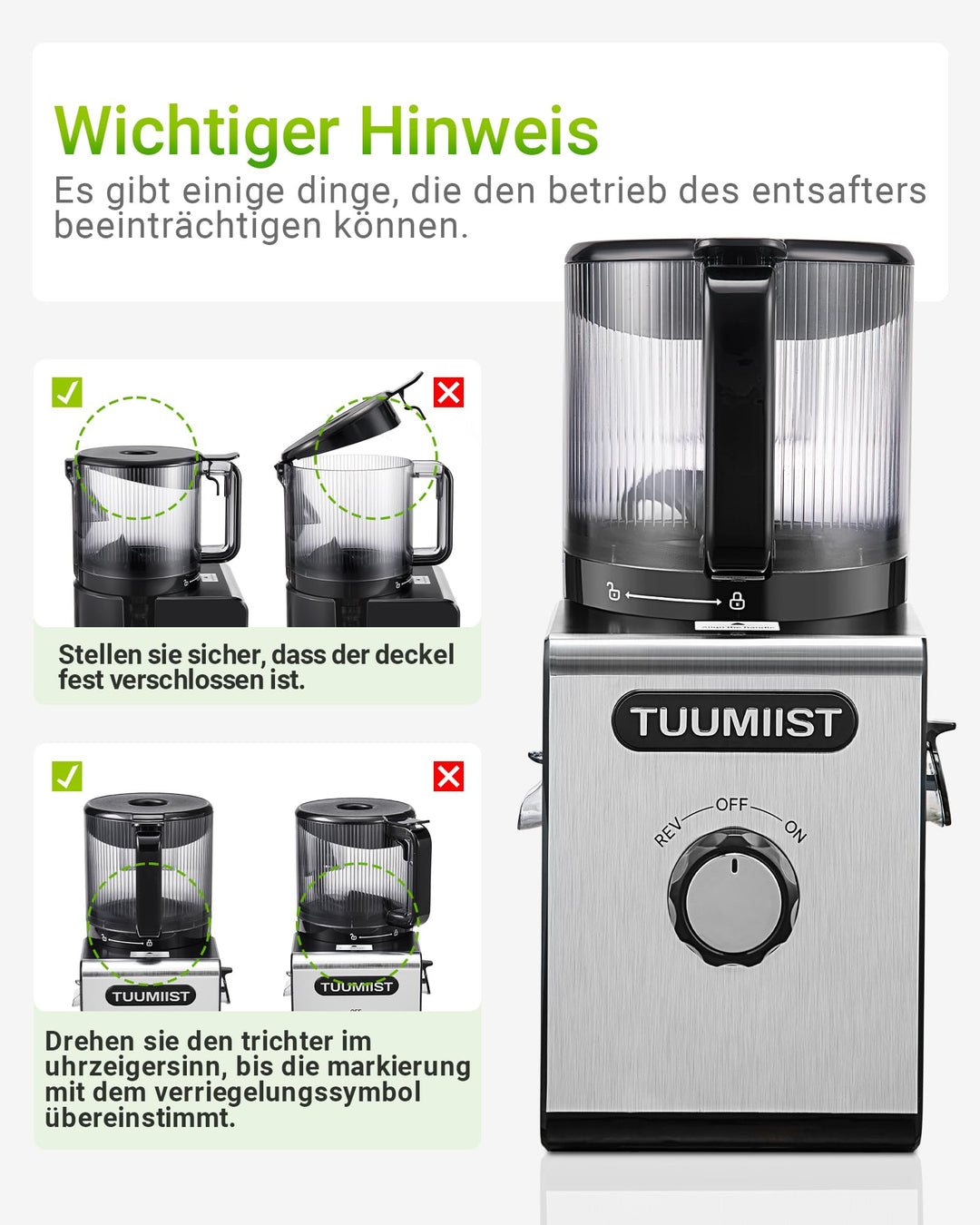 Slow Juicer XXL 150mm Einfülltrichter 3L fuer ganze Fruechte - Bild 9