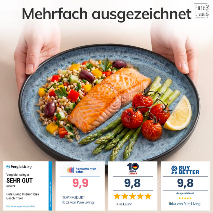 Steingut Geschirrset 24-teilig für 6 Personen Graublau Matt - Bild 3