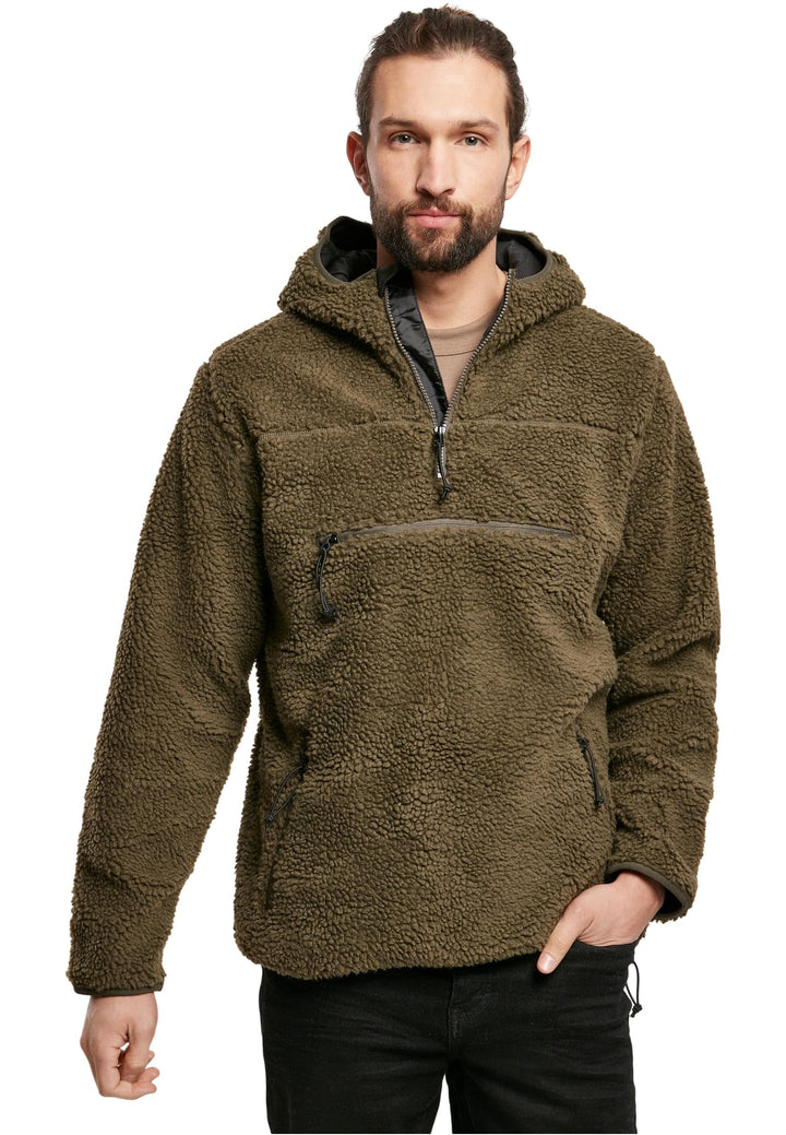 Fleece Kapuzenpullover Teddy-Fleece mit Kapuze und Taschen, Oliv, XL