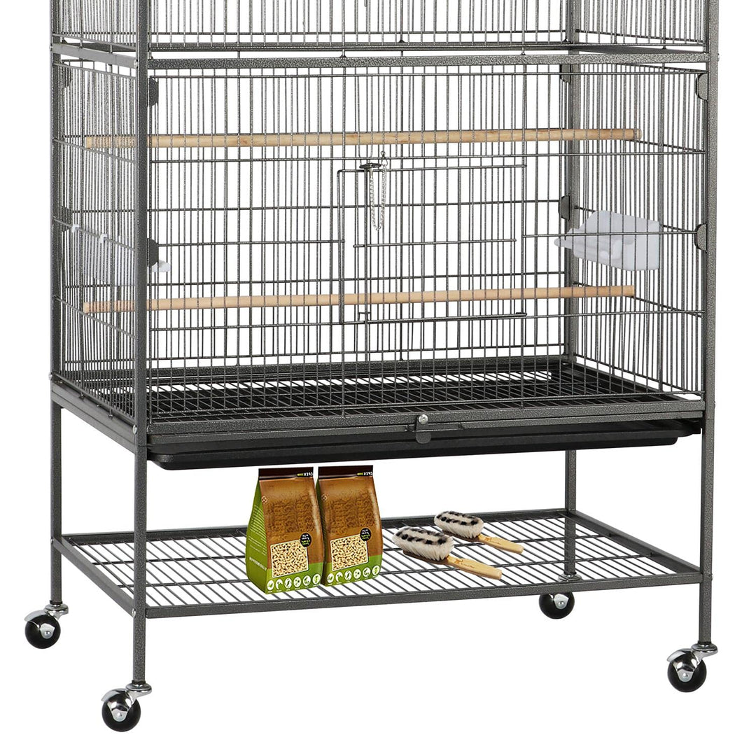 Vogelvoliere Stahl 52x79x132 cm mit 4 Rollen und 2 Türen - Bild 6