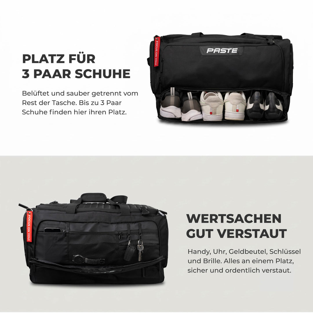 Sporttasche 68L mit Rucksackfunktion, Kühl- &amp; Schuhfach Schwarz - Bild 4