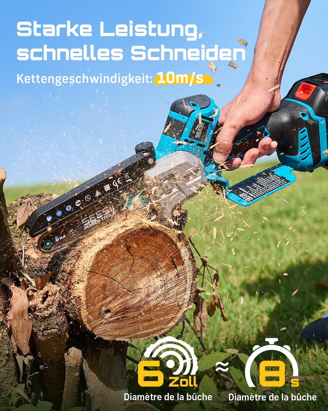 Mini Kettensäge Akku 6 Zoll bürstenlos 1000W mit 2x4Ah Akku - Bild 3