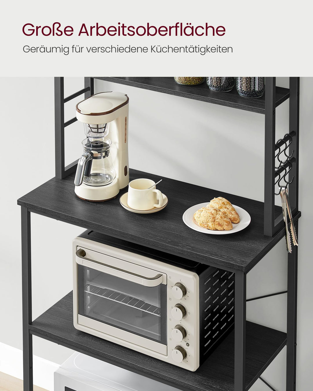Küchenregal 6 Ebenen mit 6 Haken Stahl-Holz 40x80x167 cm - Bild 7