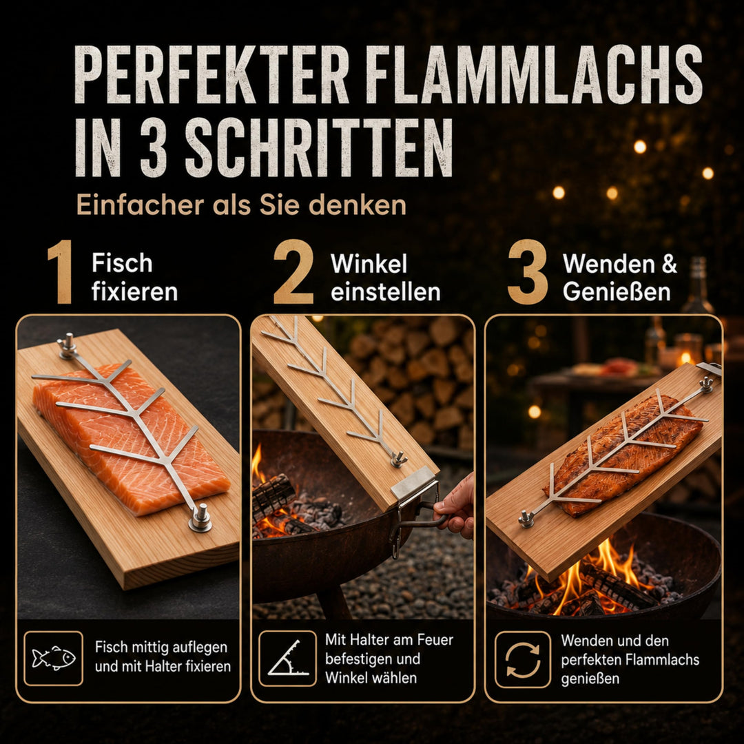 Flammlachsbrett 2er Set Buche mit Edelstahlhalterung für Grill - Bild 7