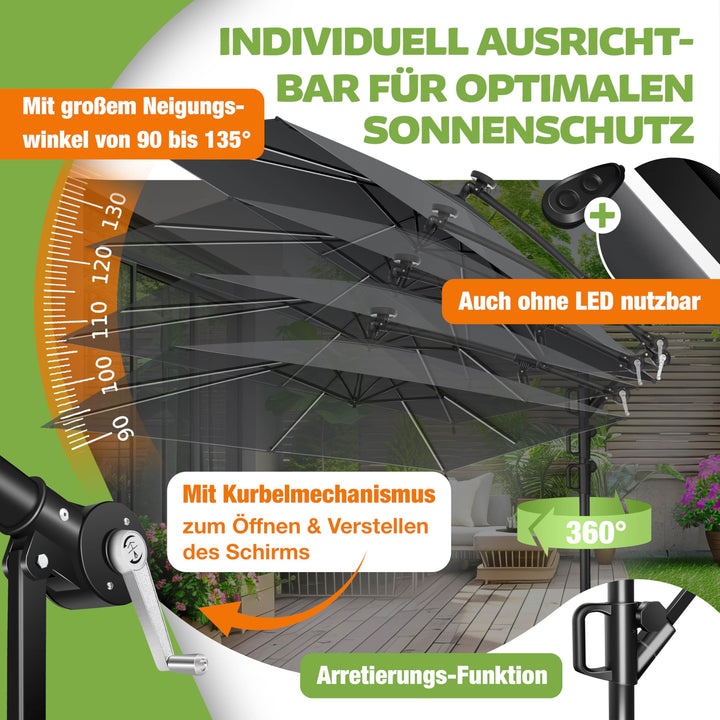 Ampelschirm Rechteckig 250x250 cm Aluminium UV-Schutz mit Kurbel - Bild 5