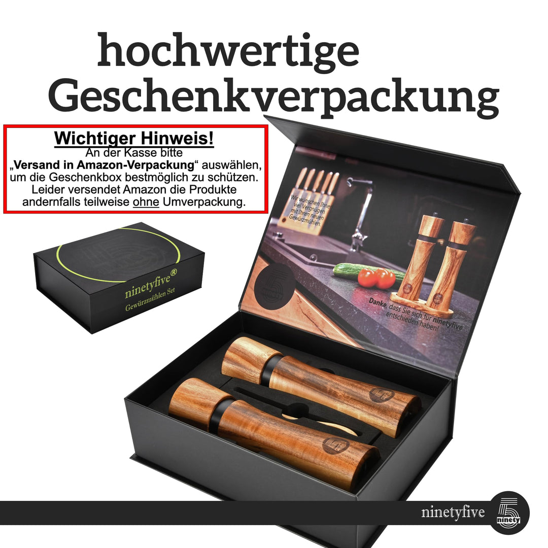 Salz- und Pfeffermühlen Set Akazienholz mit Keramikmahlwerk 21cm - Bild 2