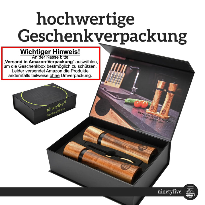 Salz- und Pfeffermühlen Set Akazienholz mit Keramikmahlwerk 21cm - Bild 2