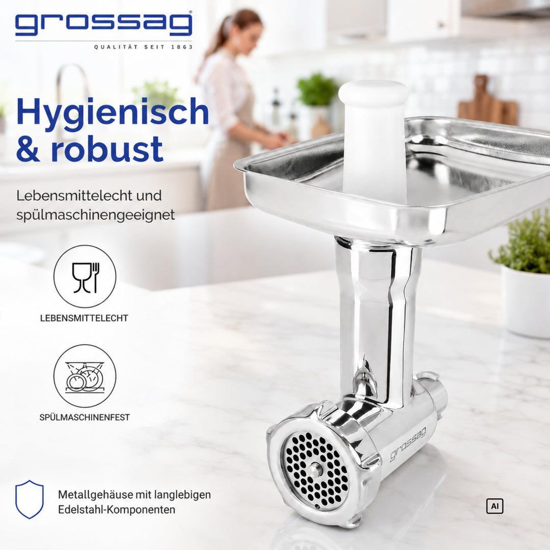 Fleischwolf Aufsatz Edelstahl für KitchenAid mit 3 Lochscheiben - Bild 5