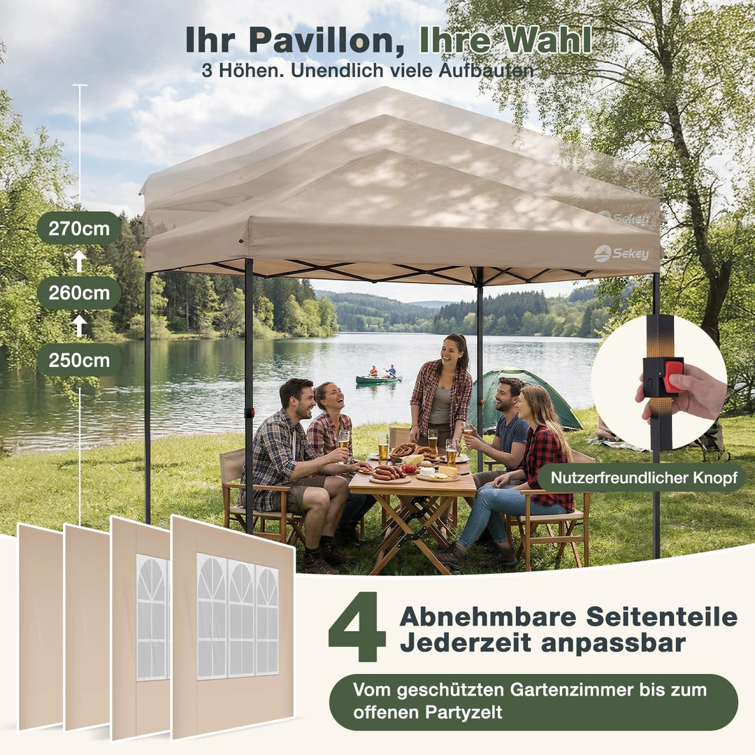 Faltpavillon 3x3 m Pop-Up mit 4 Seitenwänden 420D Oxford khaki - Bild 6
