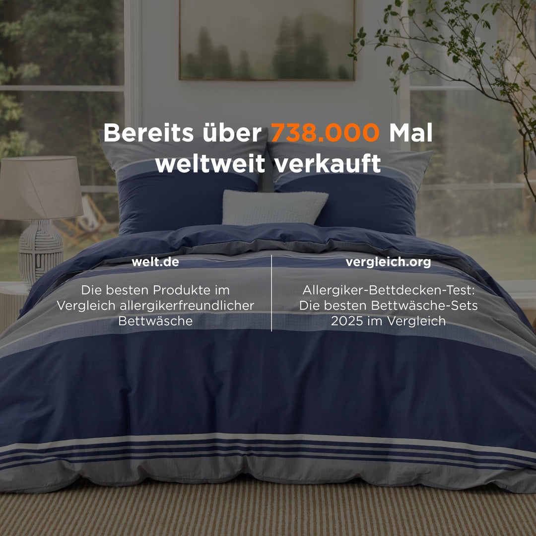 Bettwäsche 135x200 Baumwolle 4-teilig Streifen Jeansblau wendbar - Bild 2