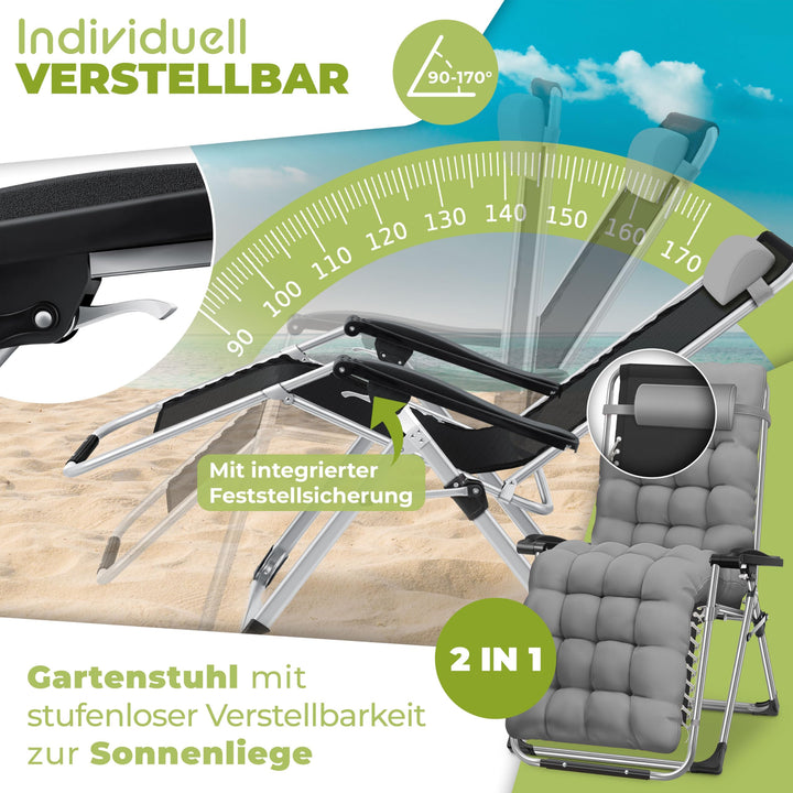 Sonnenliege klappbar 200kg Traglast Teslin-Gewebe mit Nackenkissen grau - Bild 5
