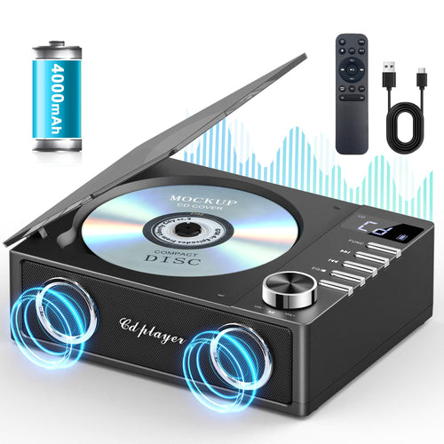 CD Player Tragbar Bluetooth 5.3 mit HiFi-Lautsprecher 8-in-1 4000mAh