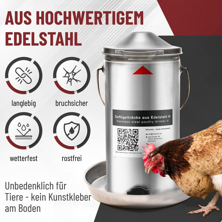 Hühnertränke Edelstahl 4L von oben befüllbar rostfrei - Bild 6