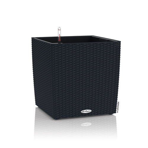 Pflanzgefäss Cube 50 Rattan-Optik mit Bewässerungssystem graphitschwarz