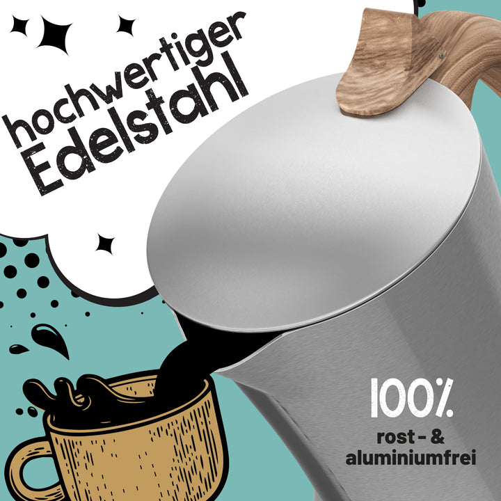 Espressokocher Edelstahl 6 Tassen für alle Herdarten inkl. Induktion - Bild 3