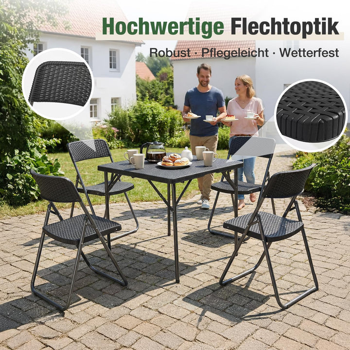 Gartenmöbel-Set 5-teilig Polyrattan Klappbar Schwarz für 4 Personen - Bild 7