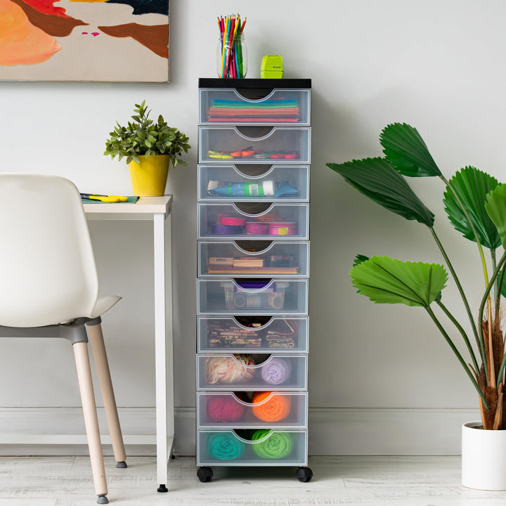 Schubladenbox Kunststoff 10 Schubladen mit Rollen Schwarz A4 - Bild 4
