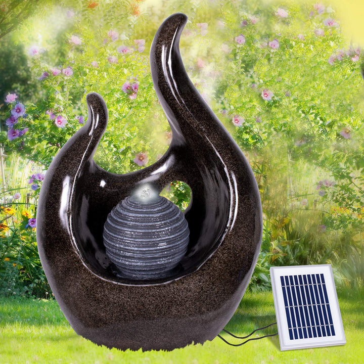 Solarbrunnen mit Li-Ion-Akku und LED-Licht Polyresin 48x26x70cm