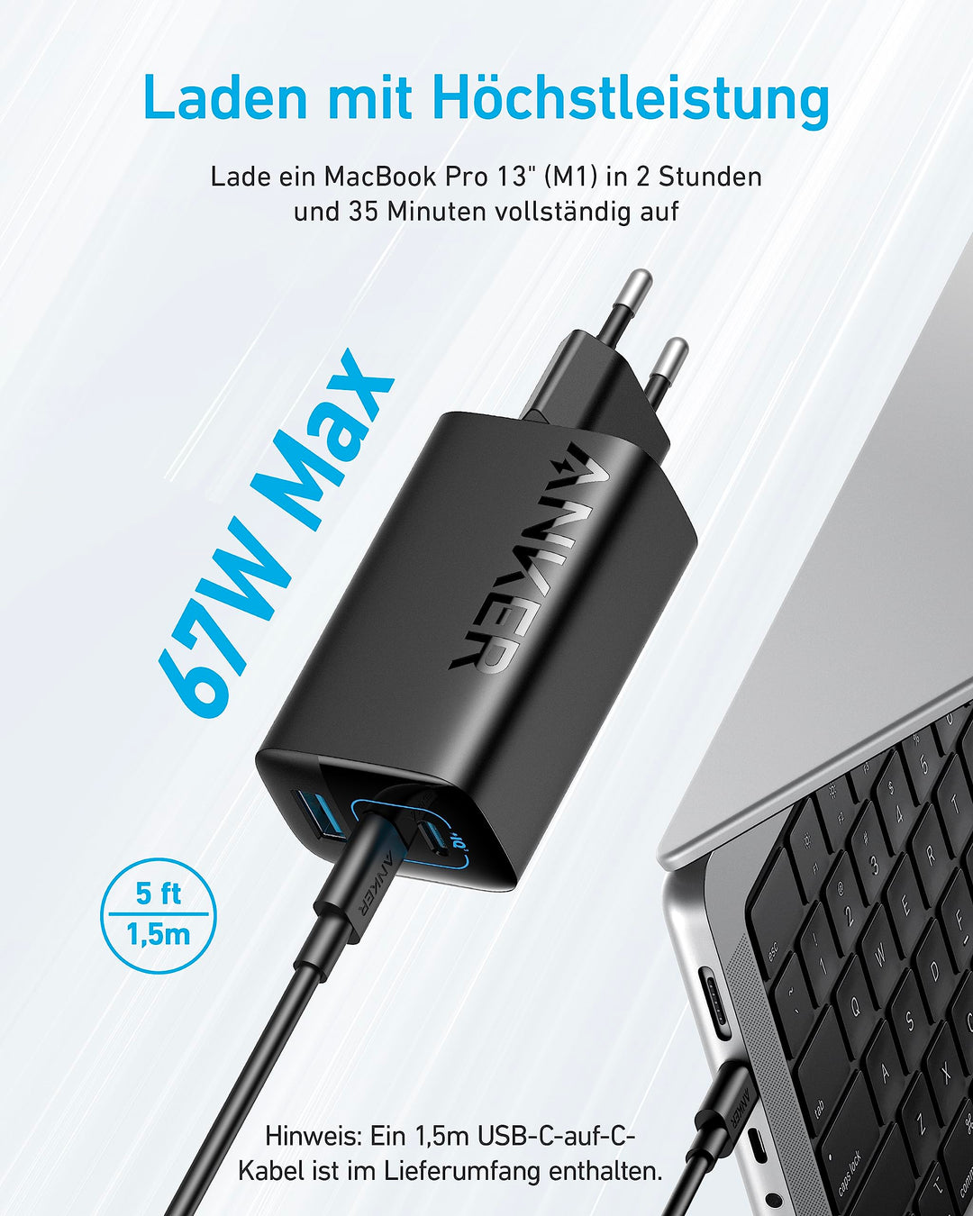 USB-C Ladegerät 67W 3-Port mit USB-A für Laptop &amp; Smartphone - Bild 2