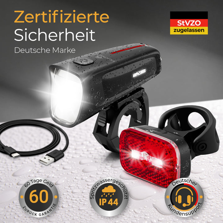 Fahrradlicht Set StVZO 100 Lux mit Bremslicht USB-C aufladbar - Bild 6