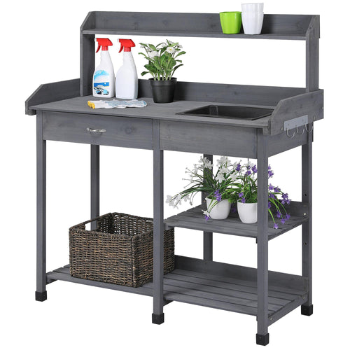 Pflanztisch mit Waschbecken Tannenholz grau 84,5 cm Arbeitshöhe