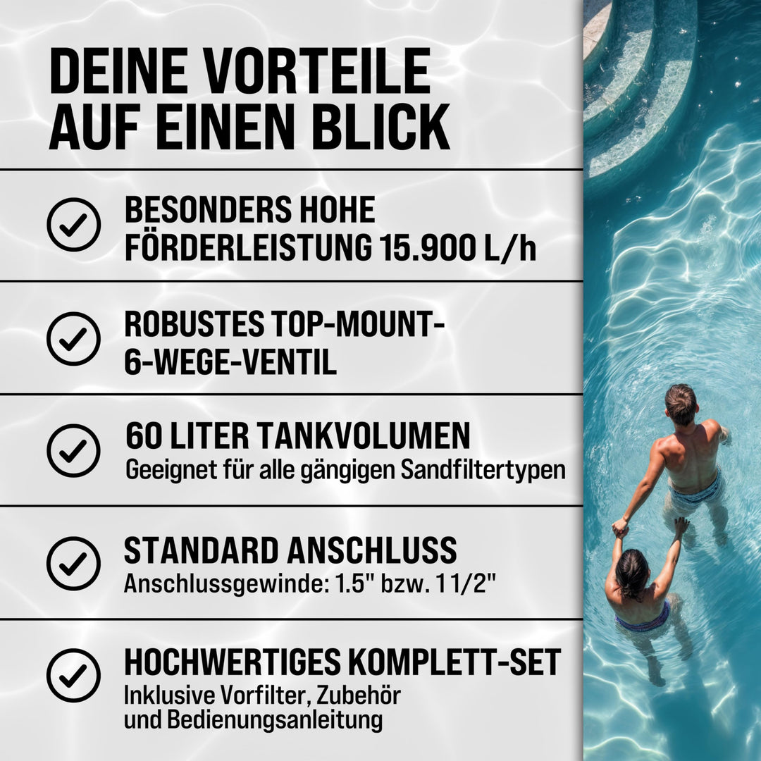 Sandfilteranlage Pool 15.900 L/h für Pools bis 70.000 L mit 7-Wege-Ventil - Bild 8