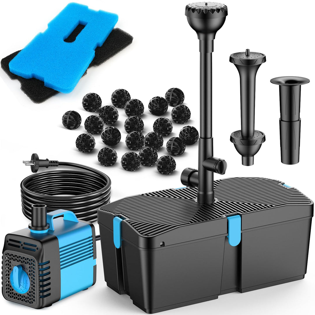 Teichfilter-Set mit Pumpe 50W 2500 l/h und 3 Springbrunnen-Aufsätzen