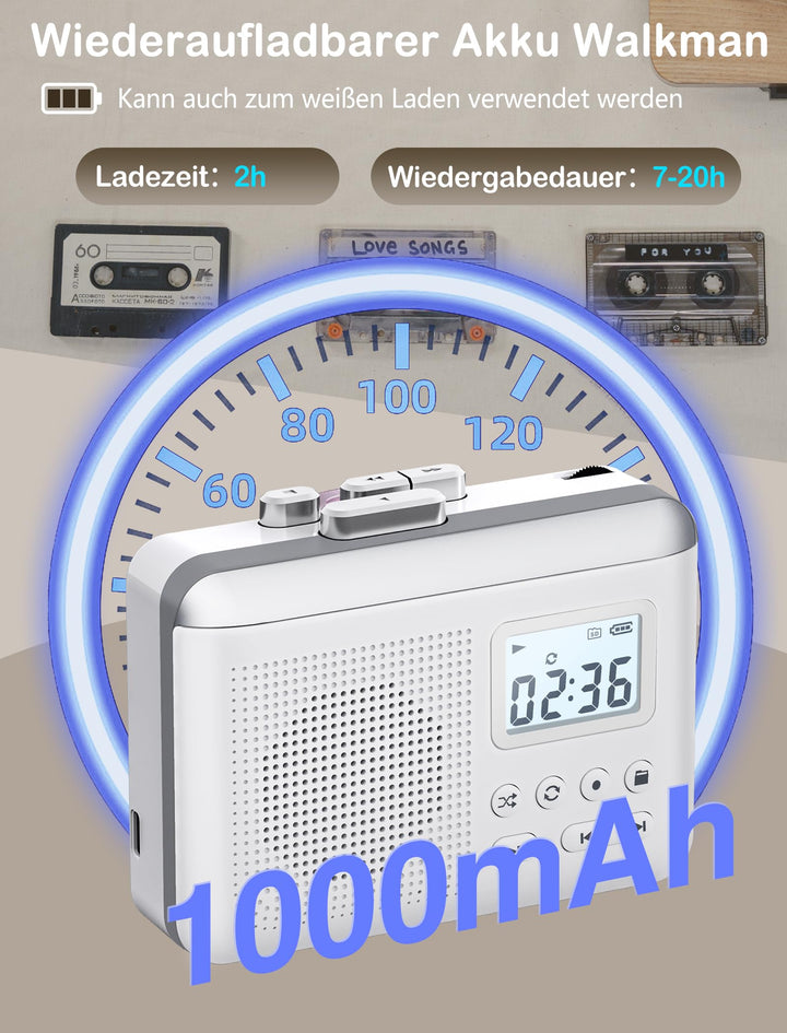 Kassettenspieler tragbar mit MP3-Konverter, SD-Karte &amp; 1000-mAh-Akku - Bild 5