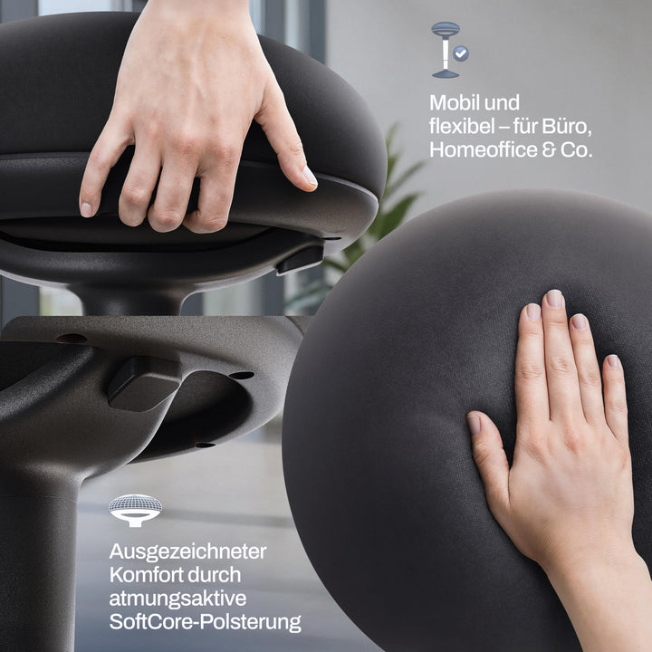 Ergonomischer Bürohocker höhenverstellbar mit Schwingeffekt, Schwarz - Bild 5