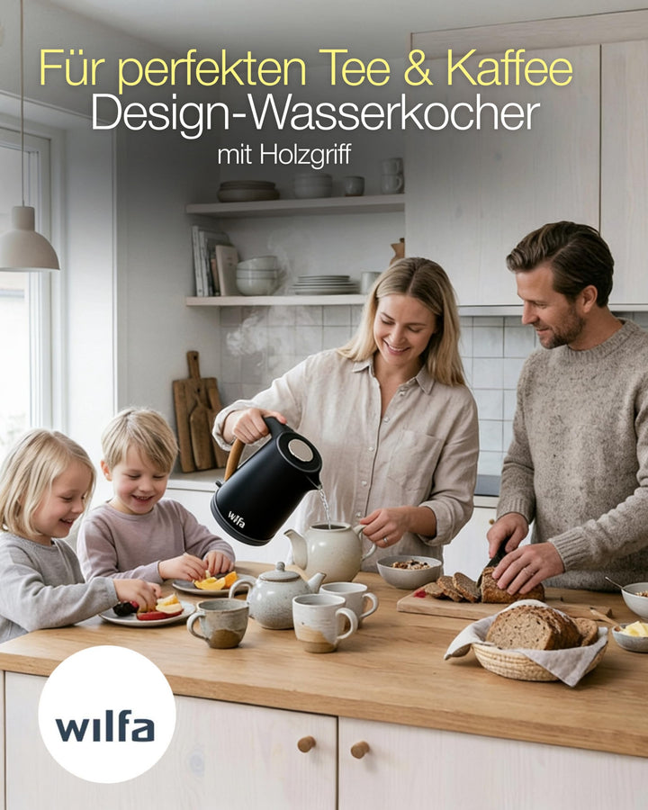Wasserkocher 1,7 L Edelstahl matt mit Holzoptik-Griff 2000W - Bild 3
