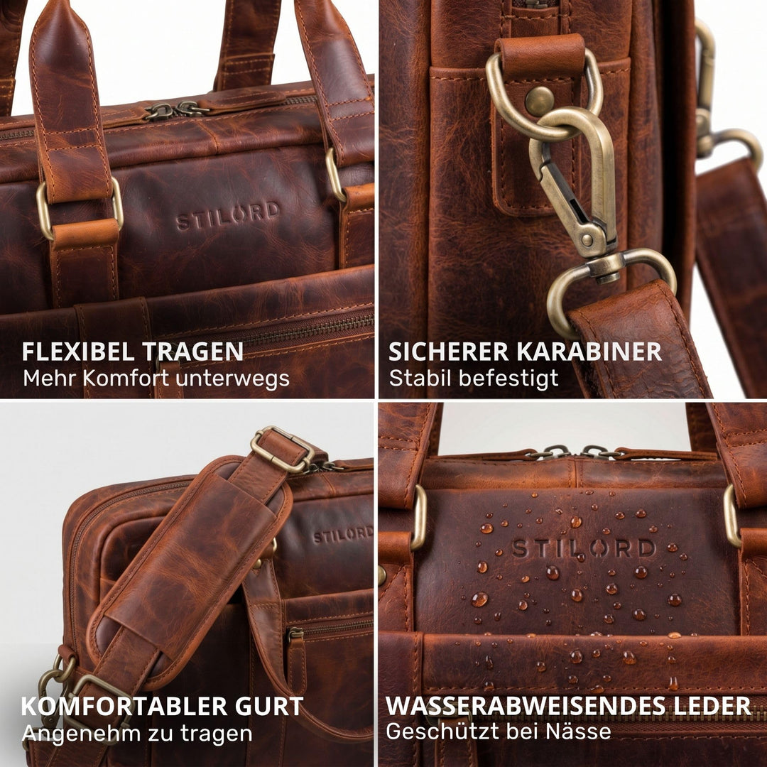 Leder Laptoptasche 15.6 Zoll Vintage Umhängetasche Cognac - Bild 6