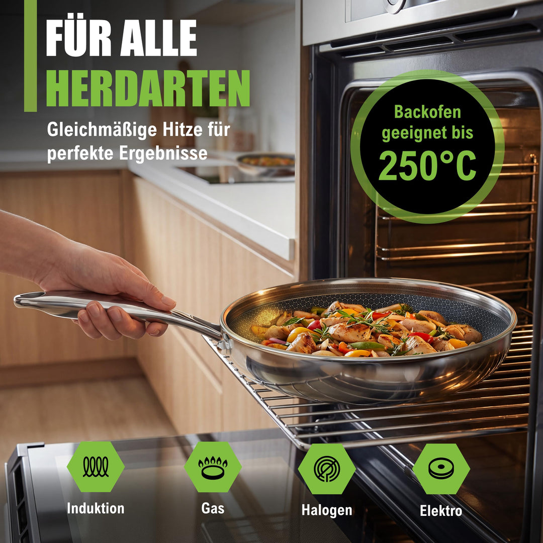 Bratpfanne 28cm Keramik-Edelstahl Wabe 5-Schicht PFAS-frei Induktion - Bild 5
