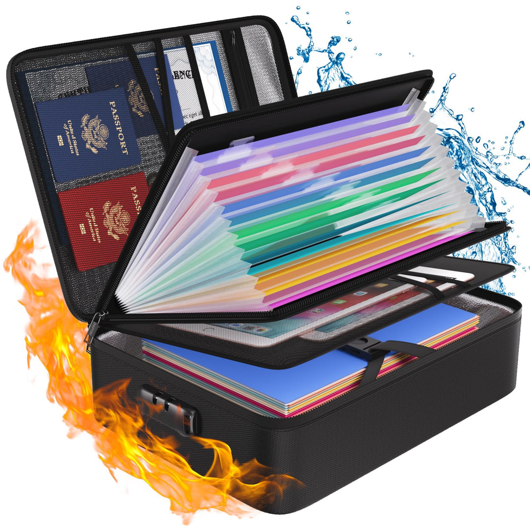 Feuerfeste Dokumentenbox mit Zahlenschloss 13 Taschen 38,5x28,5cm