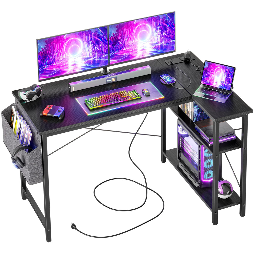Eckschreibtisch L-Form 120x70 cm mit Steckdosenleiste USB-C schwarz
